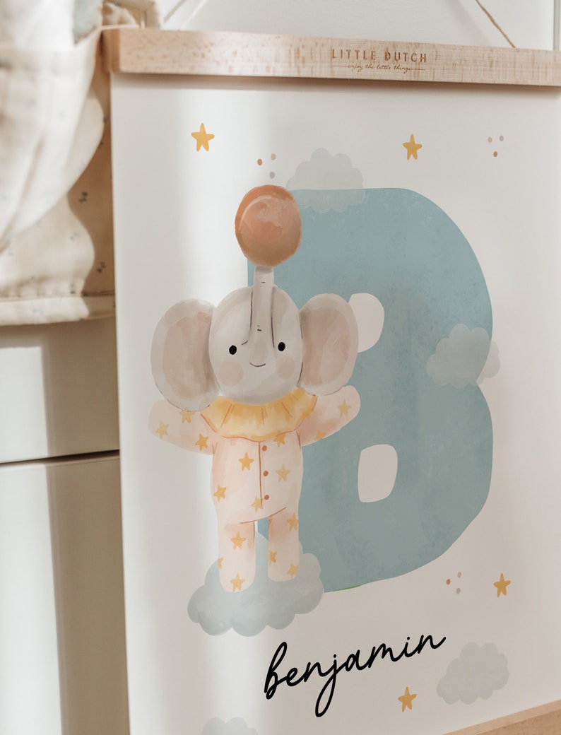 Custom Elephant Name Initial Poster | Personalized Nursery Decor ...