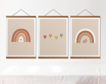 Set of 3 Rainbows And Hearts Prints | Gender Neutral Nursery Wall Art | Gift For Newborn | DIGITAL DOWNLOAD