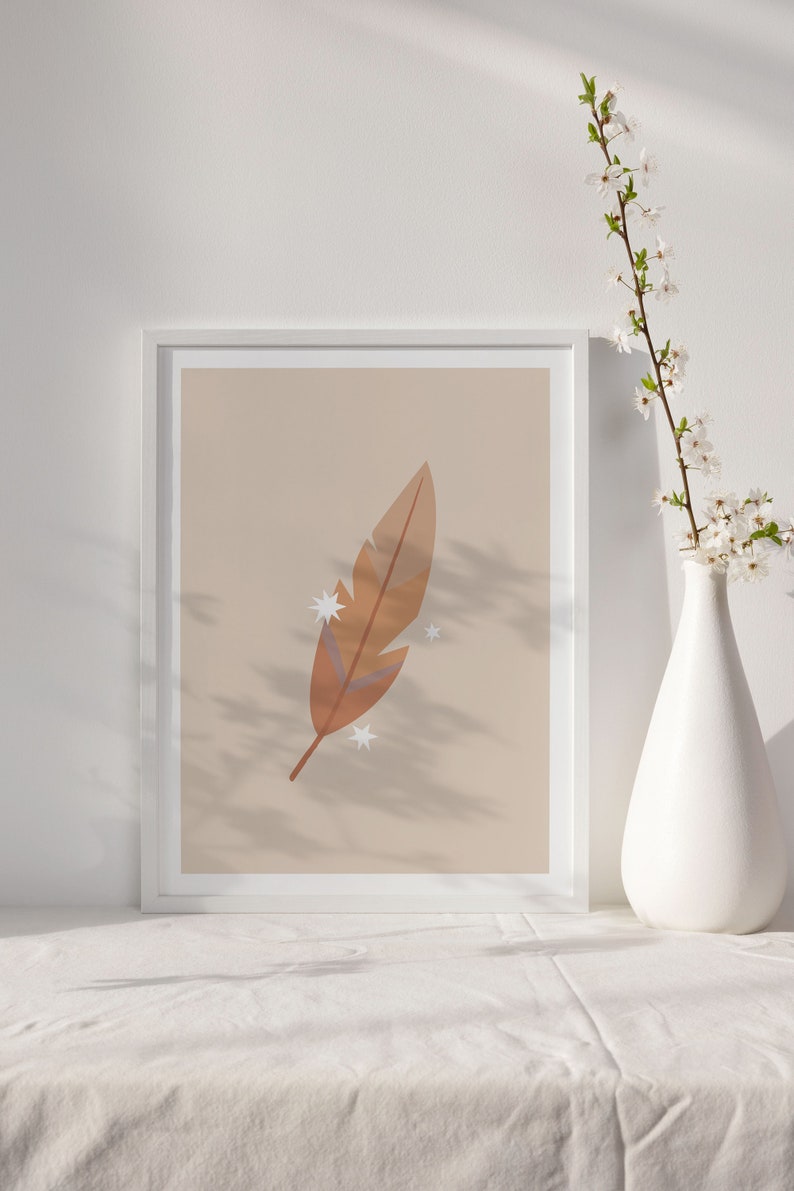 Abstract Boho Chic Feather Print Cute Feather And Stars Poster Minimalist Rainbow Bird Feather Wall Art DIGITAL DOWNLOAD image 4