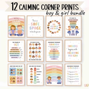Paquete de esquina de calma para niños / Conjunto de salud mental / Decoración de escuela en el hogar Montessori / Oficina de terapia / Consejero escolar / DESCARGA DIGITAL