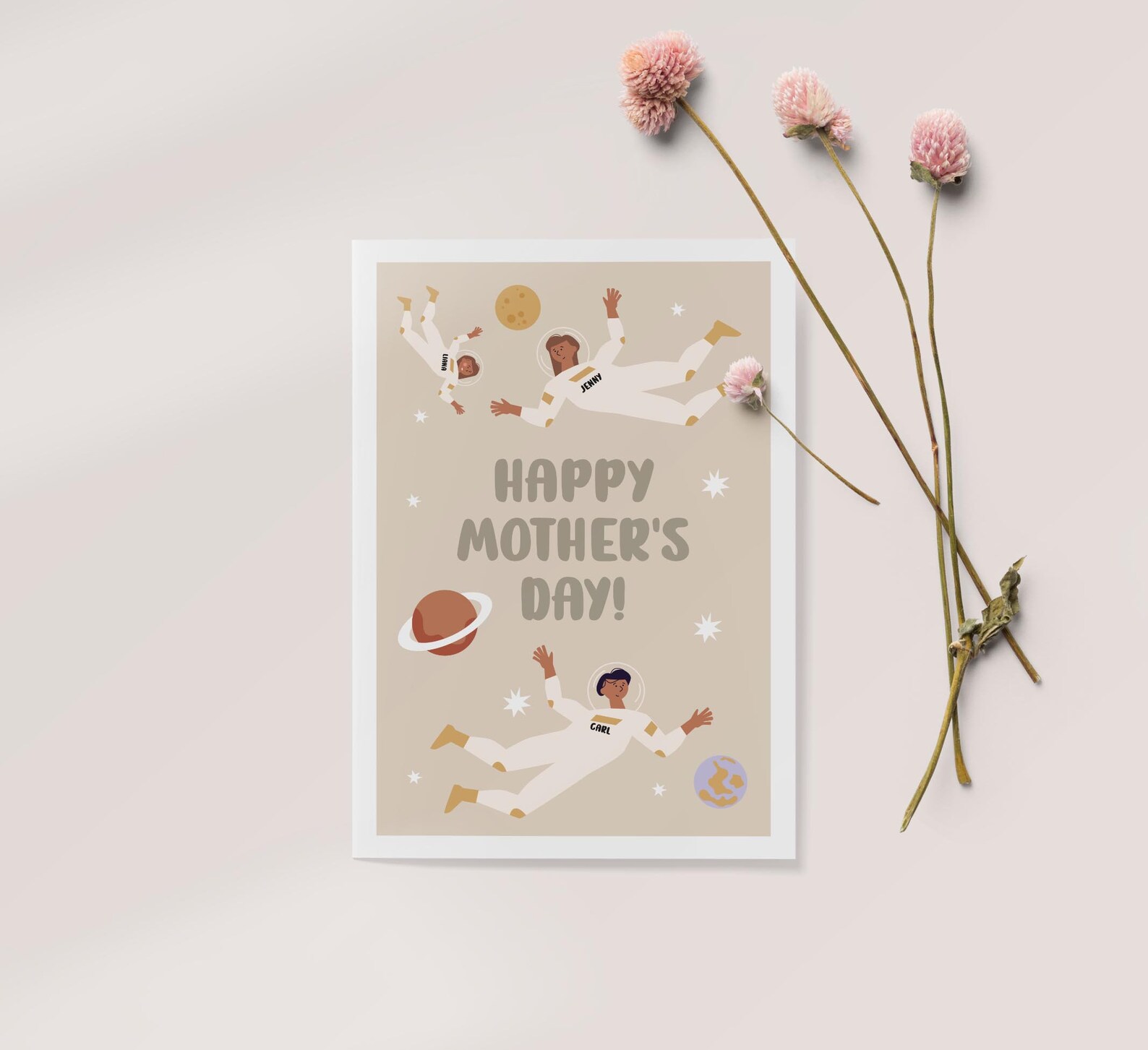 Personalized Space Themed Mothers Day Card Astronaut Family - Etsy