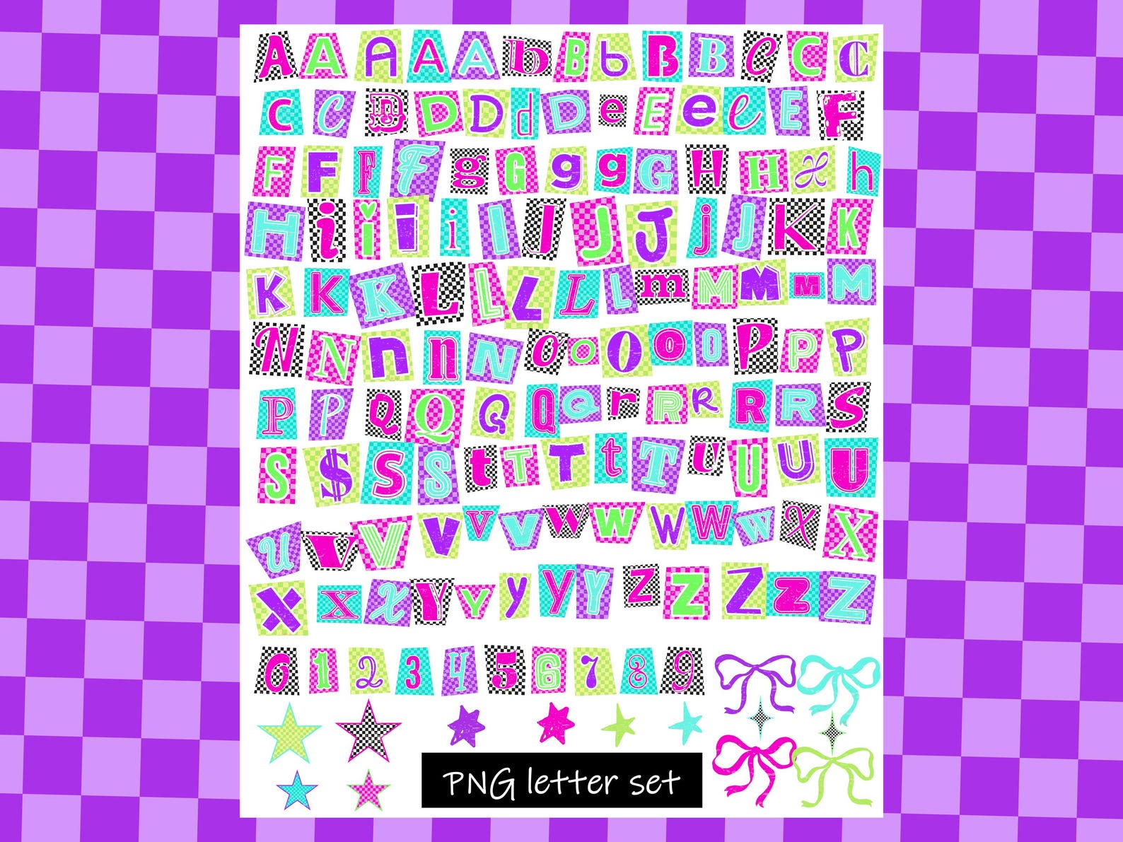 Checkers Neon Ransom Note Letters PNG | DIY Printable Magazine Cutouts ...