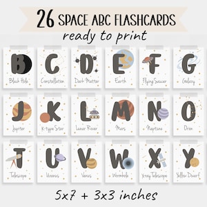 26 Flashcards de l'Alphabet de l'Espace | Cartes Flash Préscolaire | Sciences pour les enfants | Activité imprimable Montessori Homeschool | TÉLÉCHARGEMENT NUMÉRIQUE