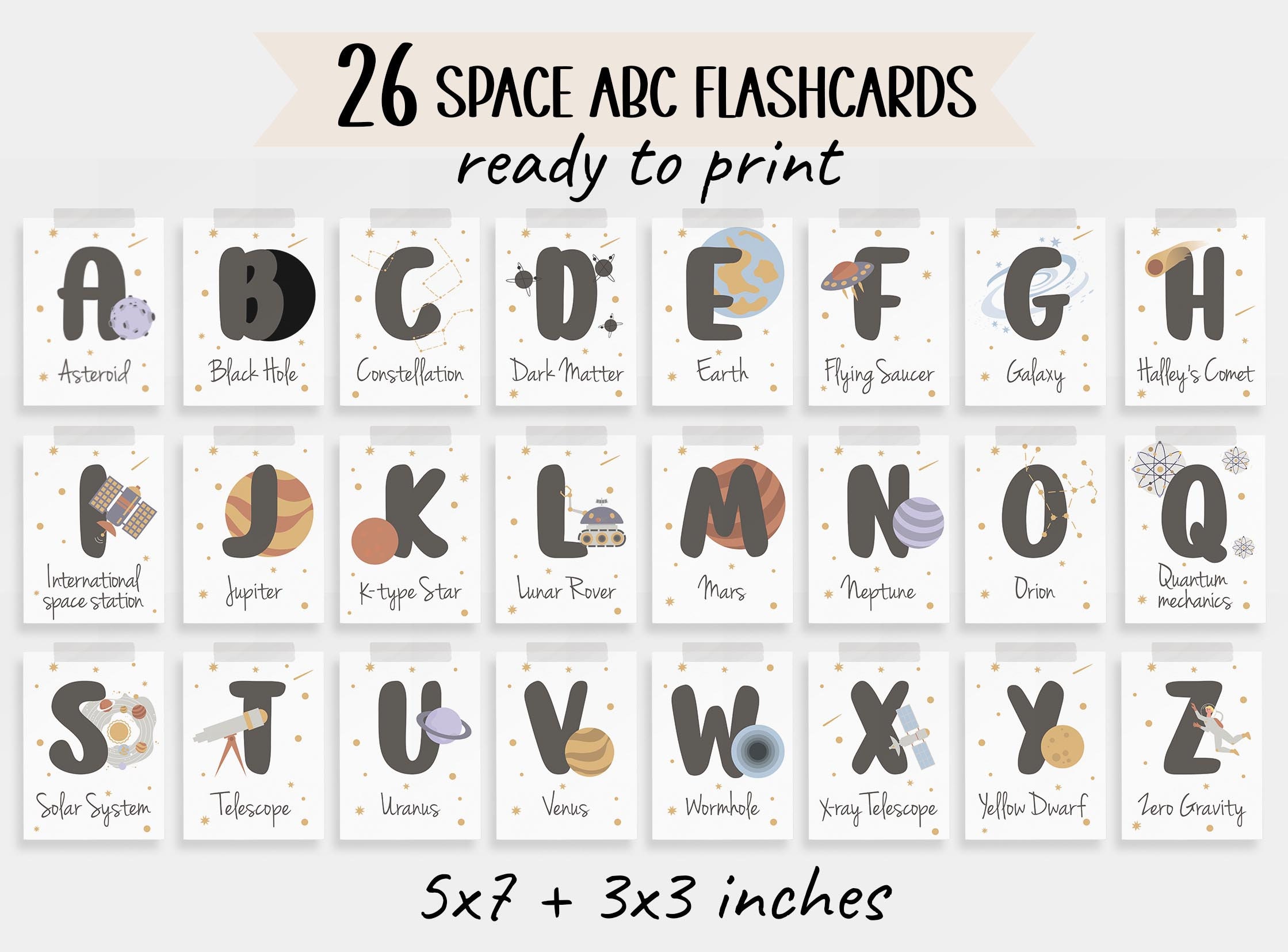 26 Outer Space Alphabet Flashcards Preschool Flash Cards Science
