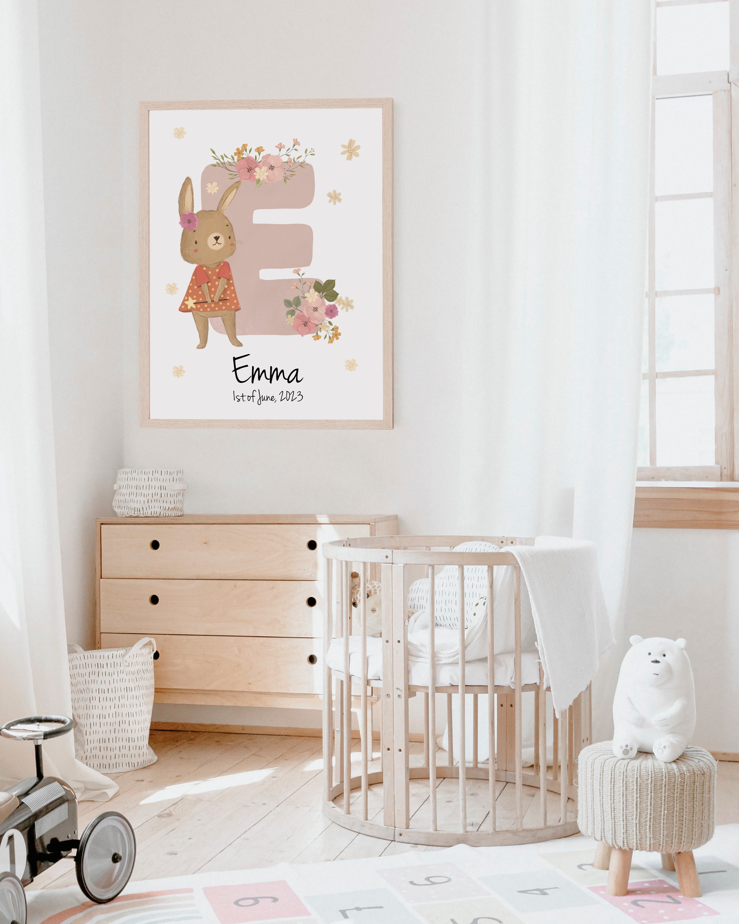 Pink Bunny Wall Art Woodland Name Personalized Initial Etsy