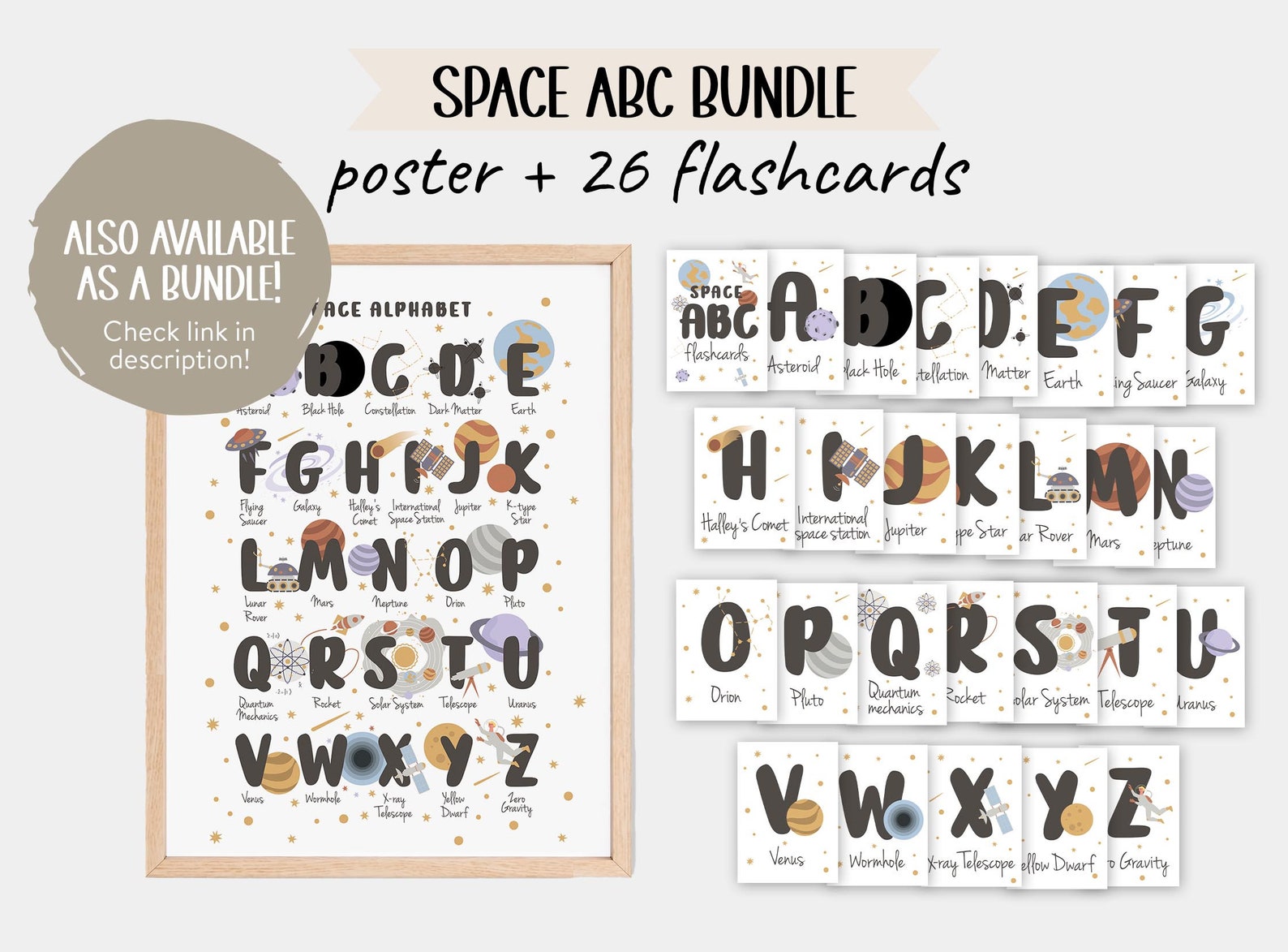 26 Outer Space Alphabet Flashcards Preschool Flash Cards Science
