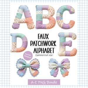 Faux Patchwork Alfabet PNG Bokstäver | Trendiga våren A-Ö | Vintage Quilt Blomma Alfabet (Digital nedladdning)