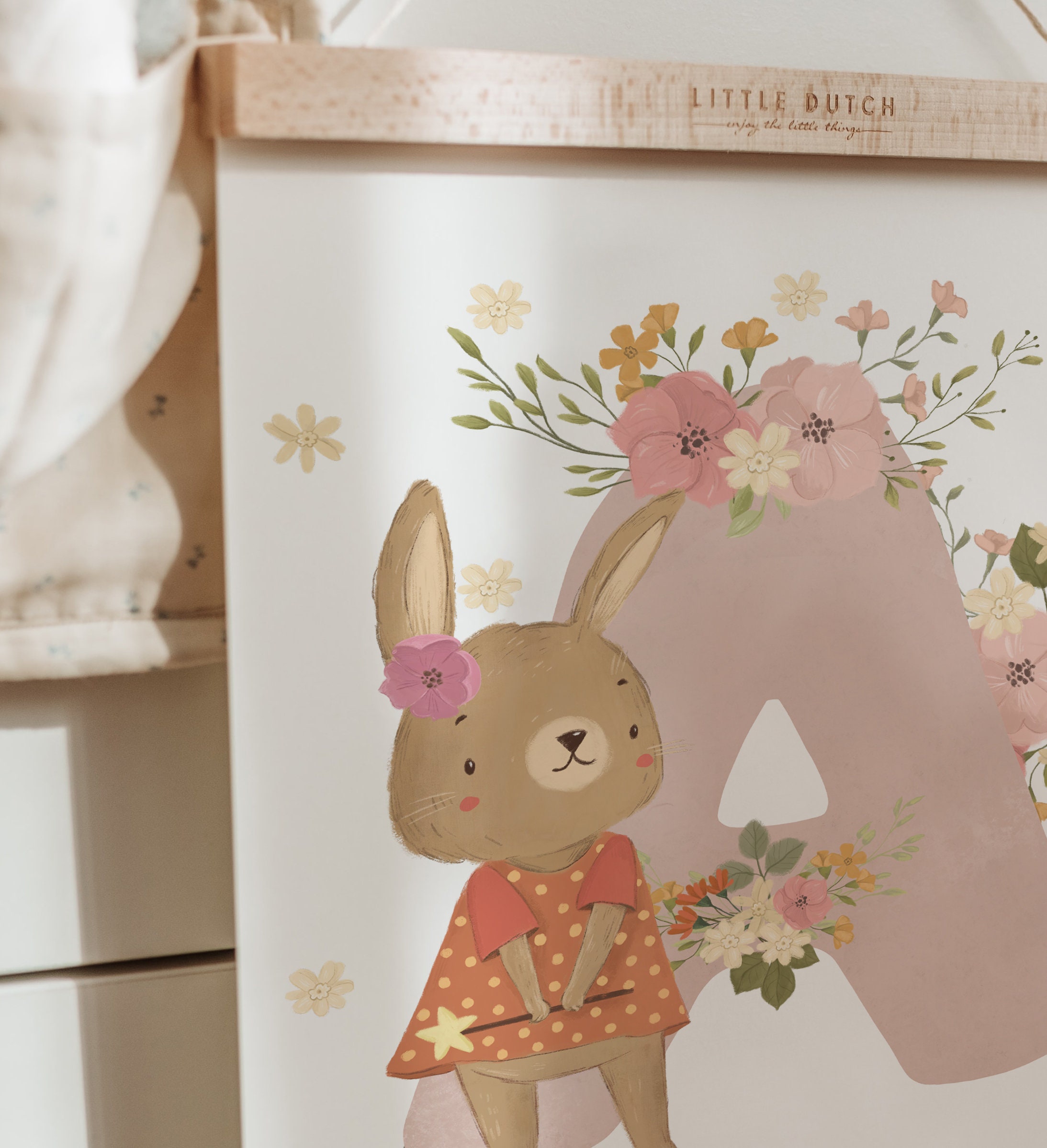 Pink Bunny Wall Art Woodland Name Personalized Initial Etsy