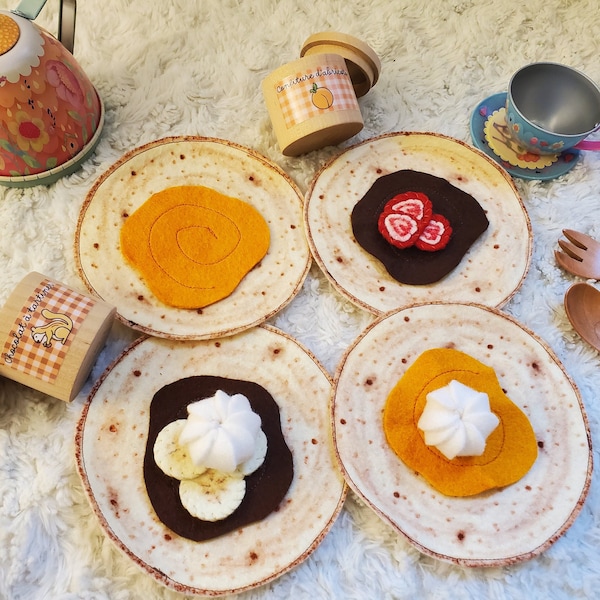 Dînette Crêpes en feutrine - Felt play food - Felt pancakes, jam, fruits & chocolate