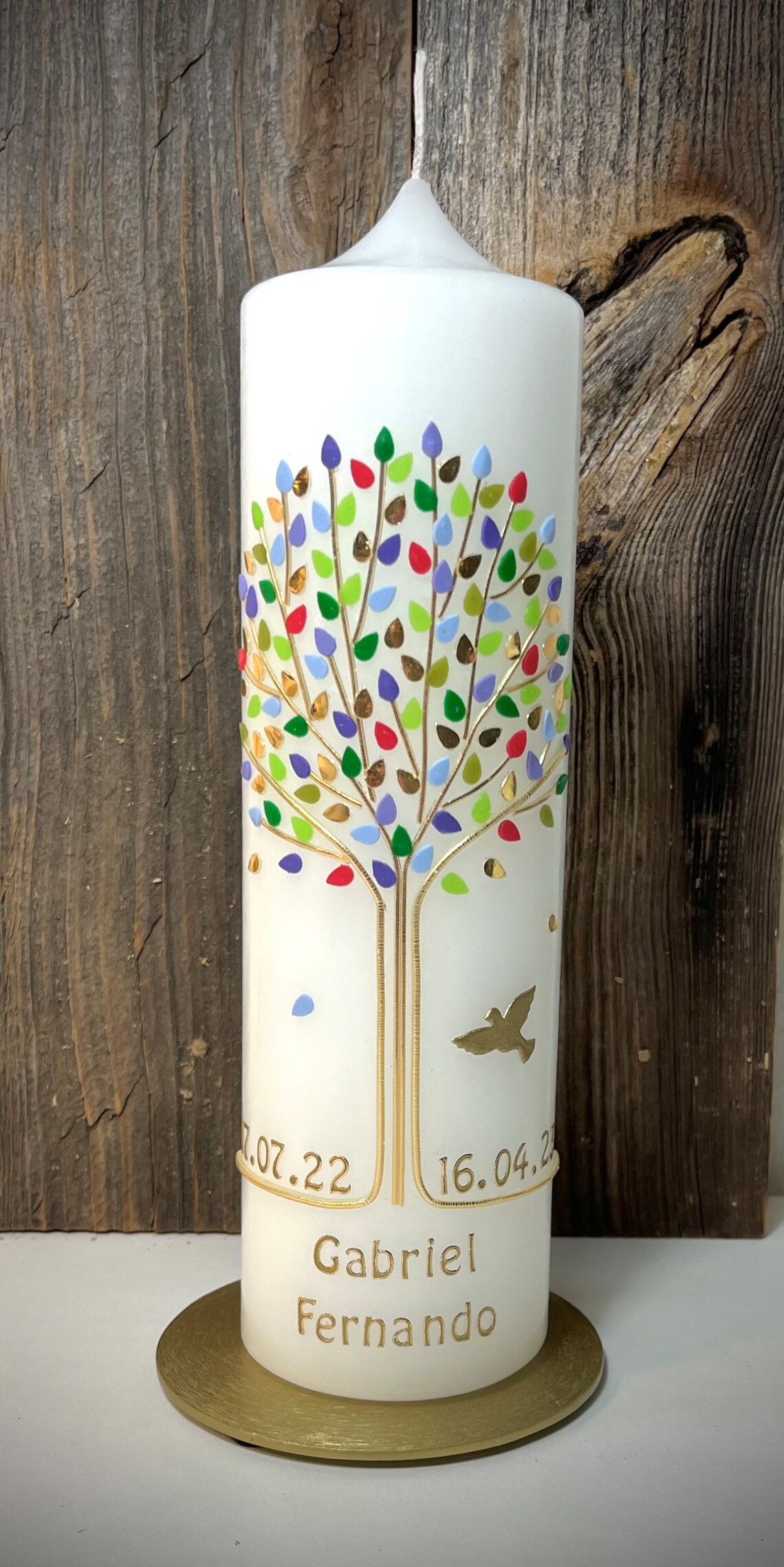 Personalisierte Taufkerze Mit Herzbaum - Individuelles Taufgeschenk