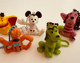 Vintage 1960s Disney Rubber Figurine Bag Charms – Mickey, Pluto, Goofy, Dumbo, Donald Duck