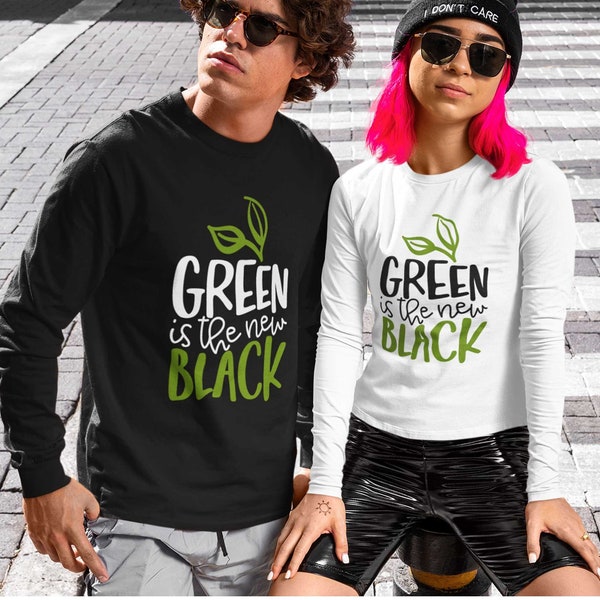 Green is the New Black Organic Cotton (Unisex) Long Sleeve Vegan T-Shirt - Ethical Vegan Clothing