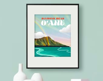 Diamond Head Poster Poster | 8x10" Waikiki Art Print, Oahu Wall Art for home decor | 50% of proceeds goes to Maui Wildfire Relief