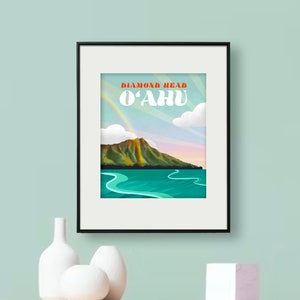Diamond Head Poster Poster | 8x10&quot; Waikiki Art Print, Oahu Wall Art for home decor | 50% of proceeds goes to Maui Wildfire Relief
