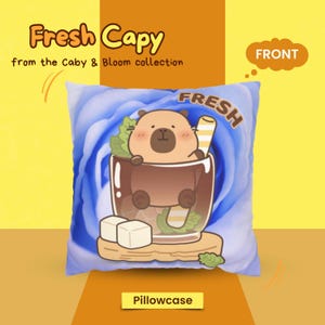 Funda de almohada de capibara fresca, decoración americana de menta, cojín estético azul, cojín decorativo con un animal adorable, idea de regalo de doble cara
