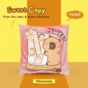 Funda de almohada, funda de almohada de capibara dulce, decoración de capibara estética rosa, cojín de refresco de espino, almohada linda de doble cara, regalo suave para habitación de niña.