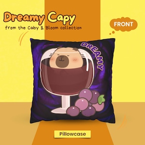 Funda de almohada, decoración de capibara de ensueño, cojín decorativo de animal lindo, cojín color vino morado, funda de almohada de doble cara, regalo estético para la habitación