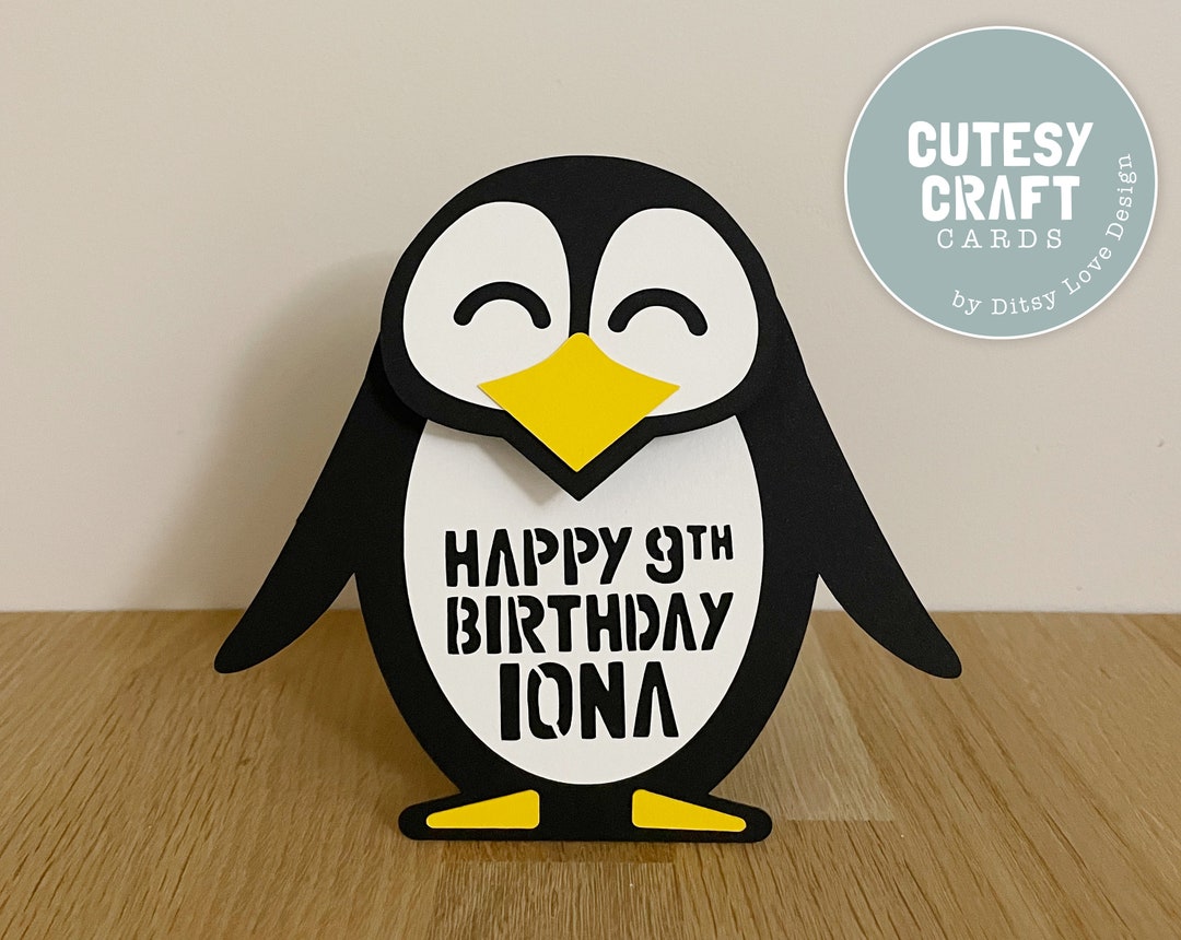 3D Penguin Birthday Card, Personalised Handmade Greeting Card - Etsy UK