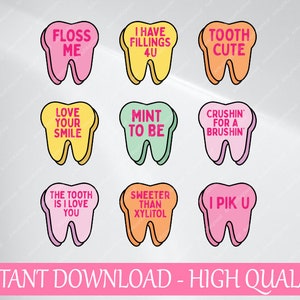 Día de San Valentín Dental Diente Caramelo Retro Dentista Svg, Afirmaciones Dentales San Valentín Svg Png, Descarga Digital