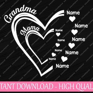 Benutzerdefinierte personalisierte Herz Enkel Name SVG, Mama Oma Mütter SVG, Muttertag Png, digitaler Download