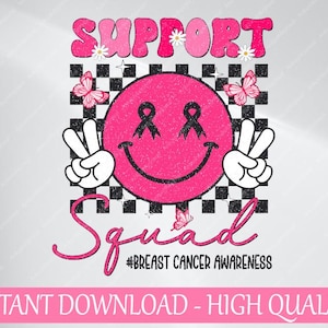 Equipo de apoyo Svg, lazo rosa con cara sonriente Svg, conciencia del cáncer de mama Png, descarga digital