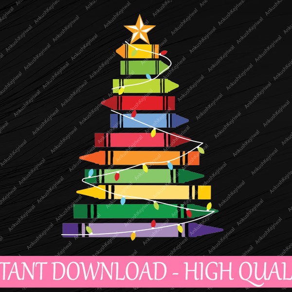 Crayon Christmas Tree Teacher Student Xmas Holiday SVG, Teacher Christmas Tree Light Svg, Christmas svg, Teacher Christmas Gift, Christmas