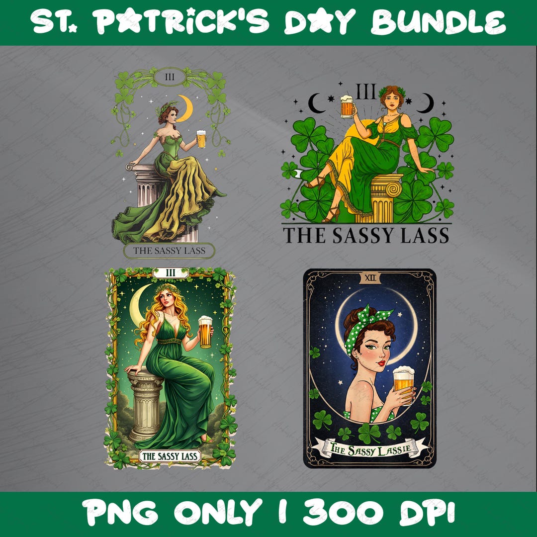 Sassy Lessb St Patrick's Day the Sassy Lass PNG Bundle, Funny Tarot Card, Vintage ...