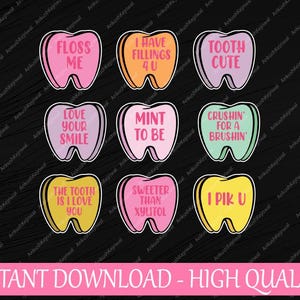 Svg dental de San Valentín, Svg de dentista retro de caramelos dentales, Png de San Valentín, Descarga digital