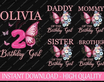 Personalized Butterfly Birthday Girl Png, Butterflies Family Birthday Png, Floral 1st Birthday Girl Family Png, Digital Download