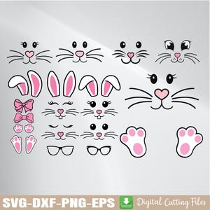 Bouw een Bunny Face Svg, Easter Bunny Face Elements Svg, Bunny DIY Kit Svg, Paasdag png, digitale download
