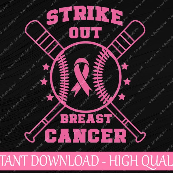 Strike Out Breast Cancer Awareness Svg, Warrior Breast Cancer Svg, Pink Ribbon Baseball Cancer Support Svg, Digital Download