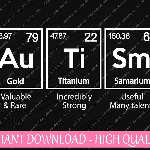 Autism Awareness Elements Periodic Table ASD Svg, Periodic Autism Svg, Autism Awareness Png, Digital Download