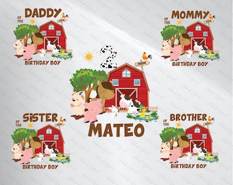 Custom Name Png, Custom Birthday Boy, Farm Birthday Boy PNG, Barnyard Family Png, Custom Farm Animals Bundle, Digital Download