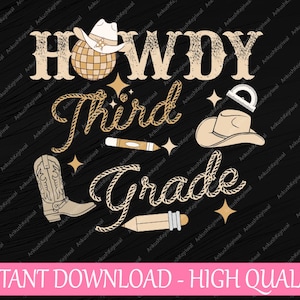 Olá, professora da terceira série, rodeio country, cowgirl, svg, de volta às aulas, png, download digital