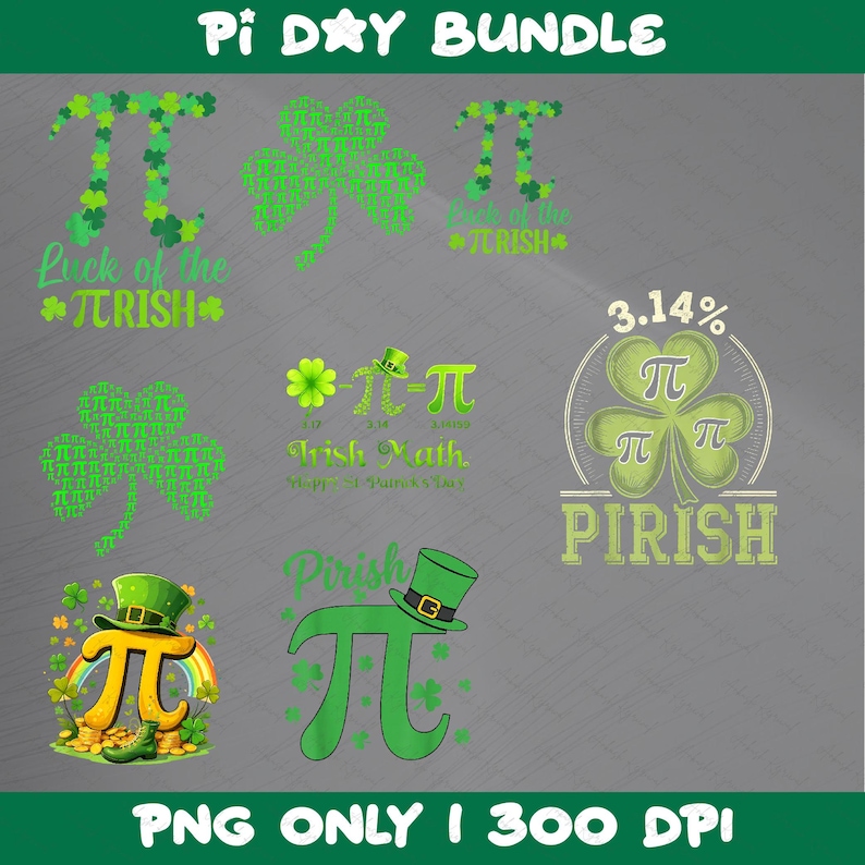 Pi Patrick Luck of the PI Rish PNG Bundle, Funny St Patrick's Day Math, Pirish 3. ...