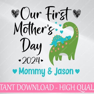 Personalizado Nosso Primeiro Dia das Mães Svg, Mamãe e eu Dinossauro Fofo Svg, Nova Mamãe Novo Bebê, Dia das Mães Png, Download Digital