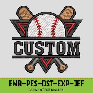 Custom Name Baseball Embroidery Design, Split Baseball Bats Monogram Pattern | Machine Embroidery File