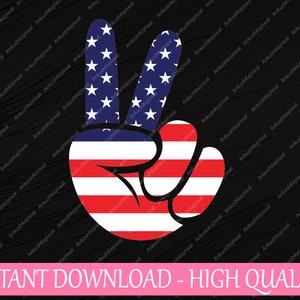 Amerikaanse vlag vredesteken hand Svg, 4 juli patriottische vredesteken hand Svg, Independence Day png, digitale download