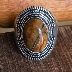 Handmade Sterling Silver Tiger Eye Ring: Boho Gemstone Statement Jewelry