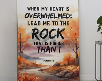 Lead Me To The Rock - Bible Verse Wall Art, Psalm 61:2 Christian Poster, Inspirational Scripture Print, Scripture Wall Art Gift.