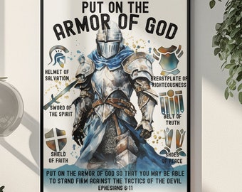 Ephesians 6:11 Bible Verse Wall Art, Armor of God Poster For Him, Modern Christian Art, Scripture Wall Art, Inspirational Christian Posters.