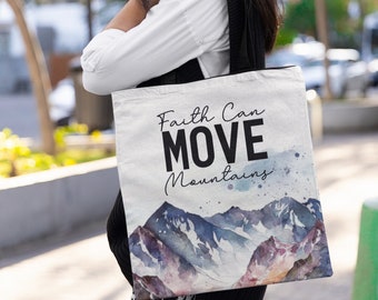 Faith Can Move Mountains Tote Bag, Gift for Christians, Christian Tote Bag, Religious Tote Bag, Bible Tote Bag. Matthew 17:20-21 Tote Bag.