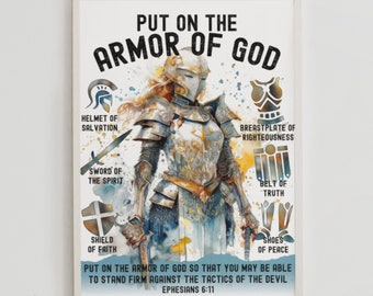 Ephesians 6:11 Bible Verse Wall Art, Armor of God Poster, Modern Christian Art, Scripture Wall Art, Inspirational Christian Living Posters.