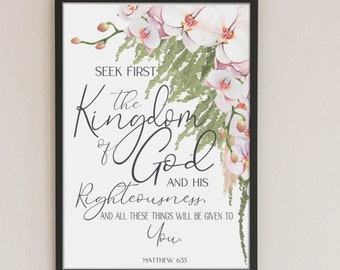 Seek God First Wall Art Poster, Christian Wall Art Poster, Christian Home Decor, Bible Verse Wall Art, Matthew 6:33 Scripture Wall Art.