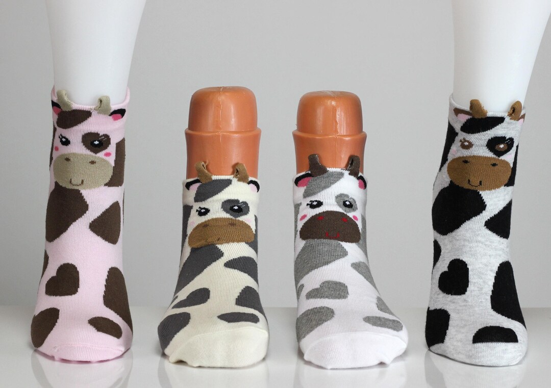 Cow Java Sock Cow Spots Socks 3d Ear Casual Ankle Socks Fun Happy Farm Animal Socks ...