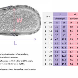 Hippirhino leather baby shoe size chart