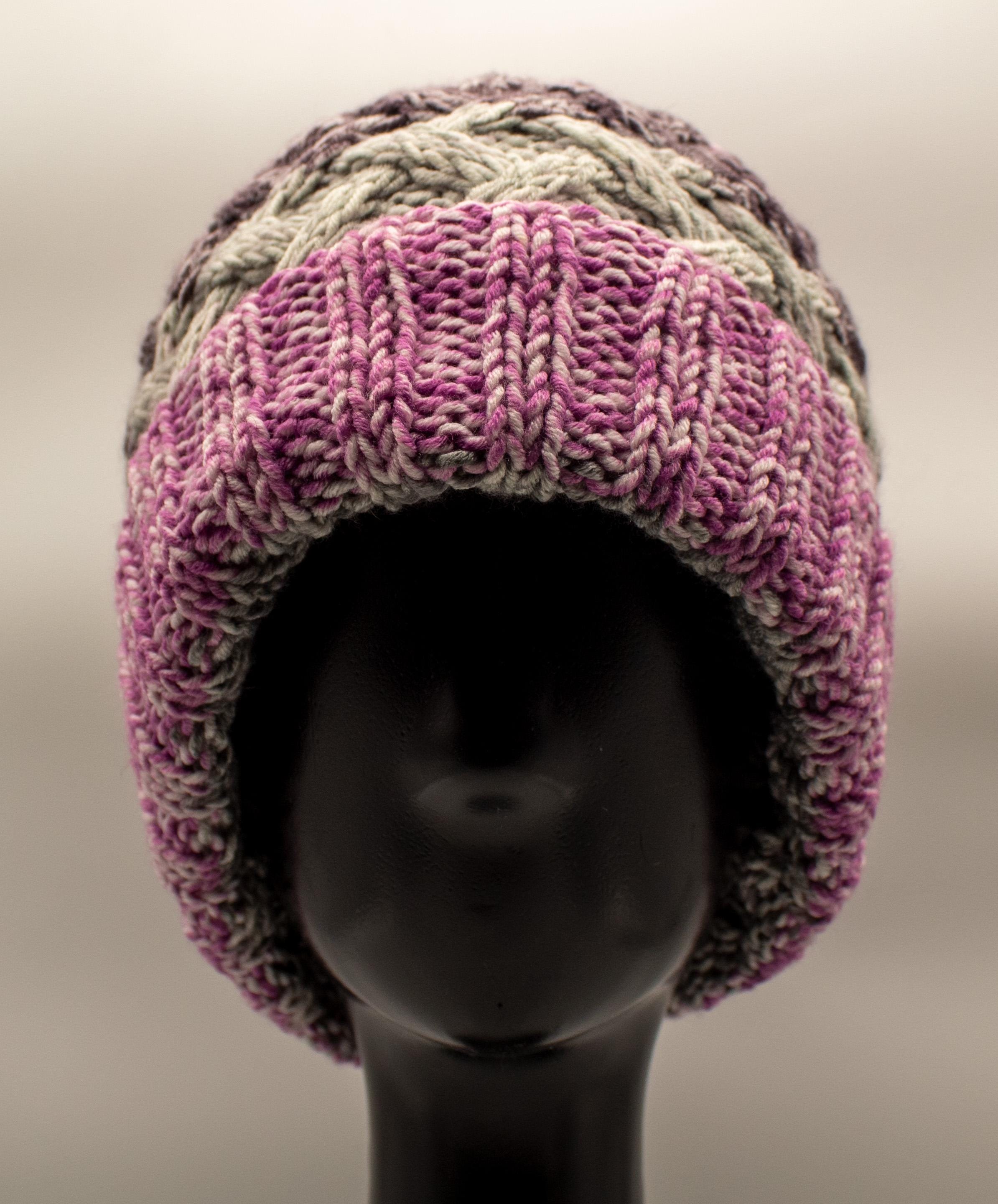 Handmade Basket Weave Beanie: Pink, Grey & Brown Winter Hat  display picture 3