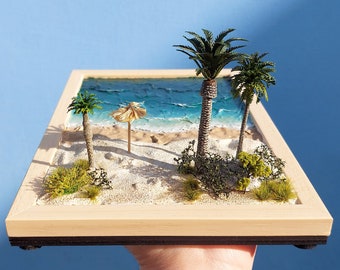 Caribbean Beach diorama with led lights - ideal for 1/87 H0 scale car models and other beach related miniatures / Personalized gift idea