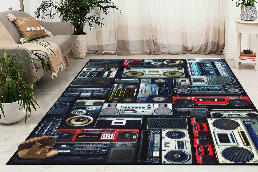 Retro Rug Music Room Rug Boombox Rug Retro Audio Cassette Etsy