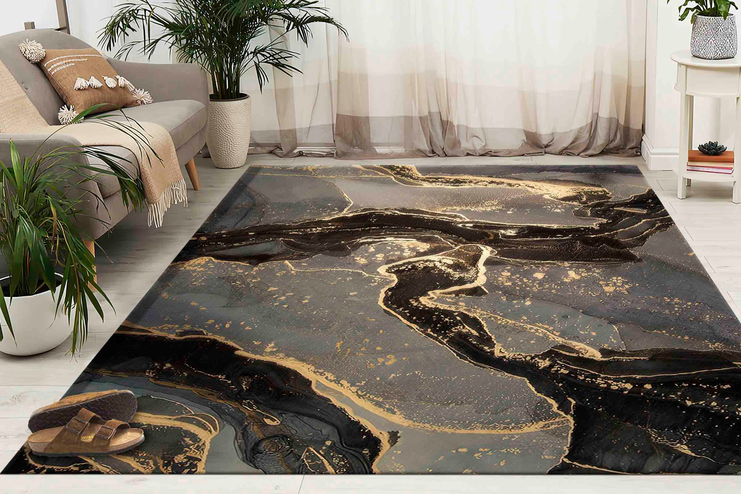 Abstract Rug Gold Marble Rug Marble Rug Modern Rug 3D Etsy